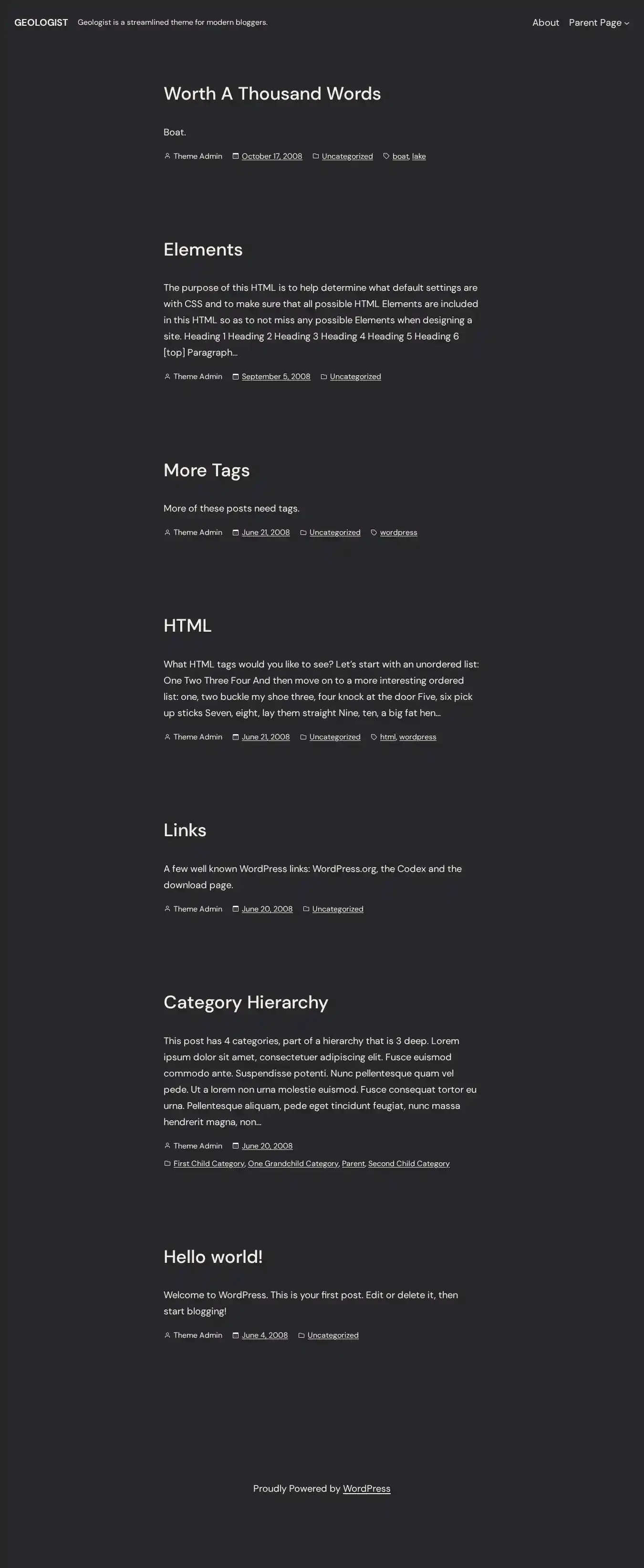 Geologist home page on desktop