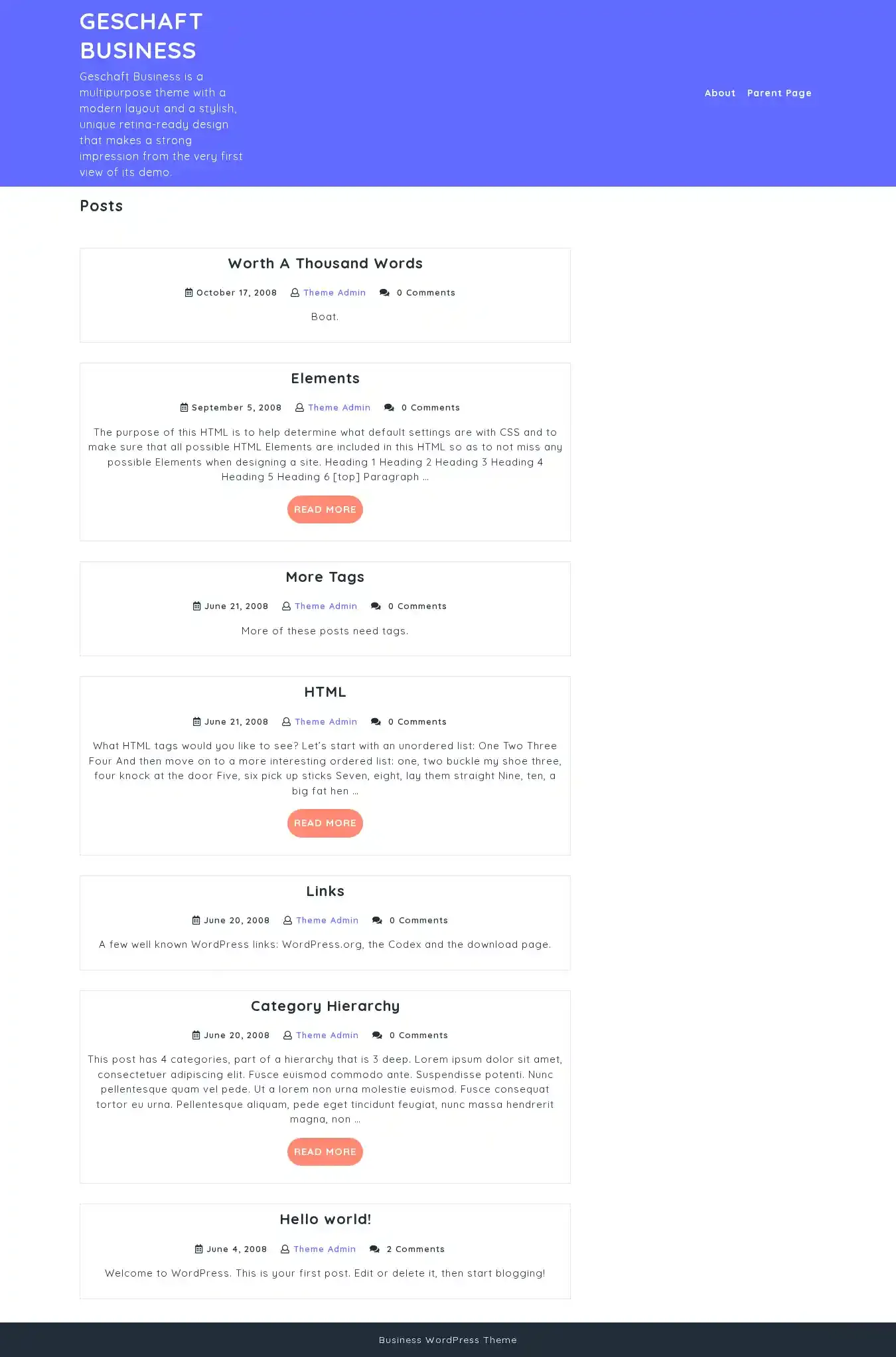 Geschaft Business home page on desktop