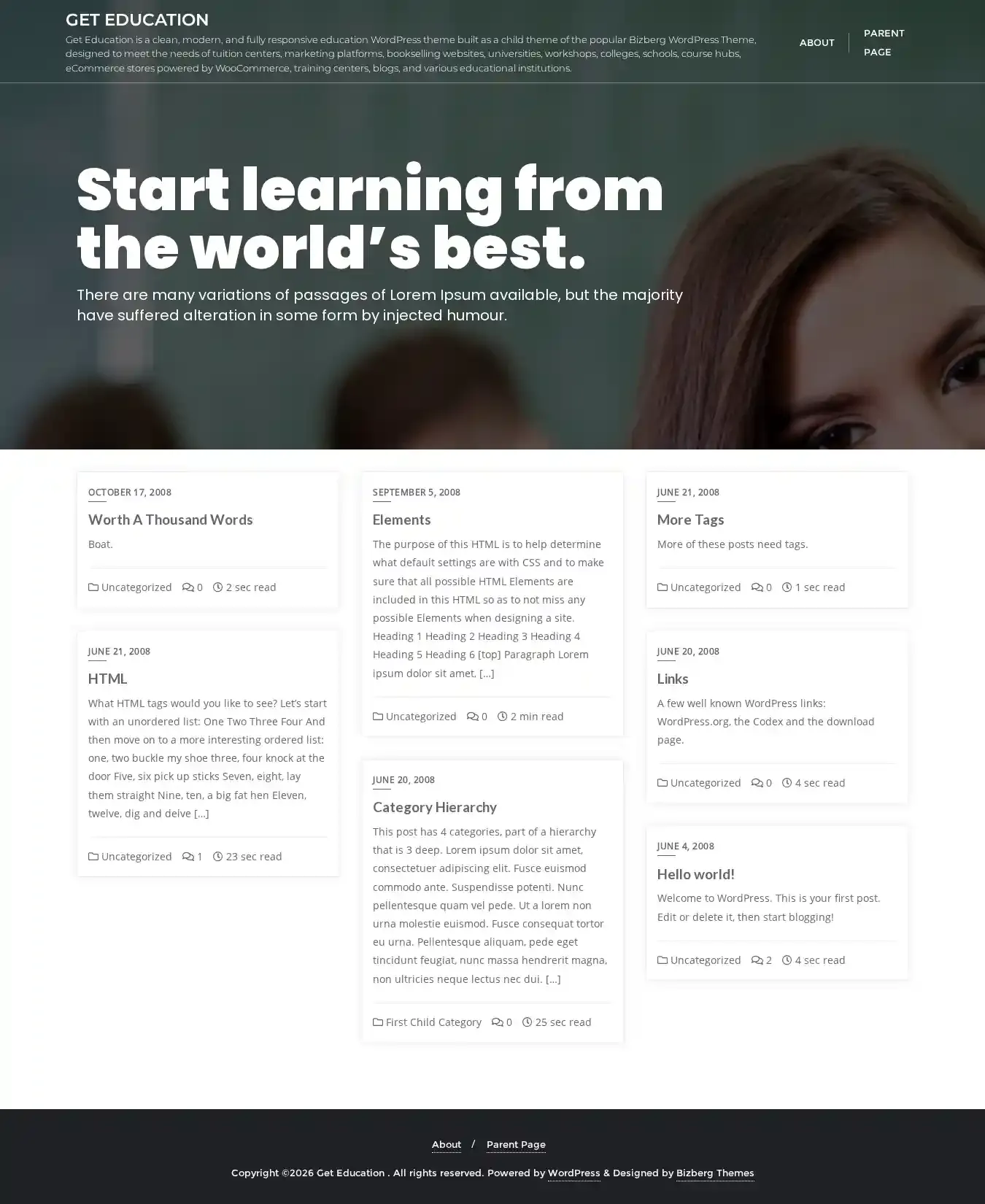 Get Education home page on desktop