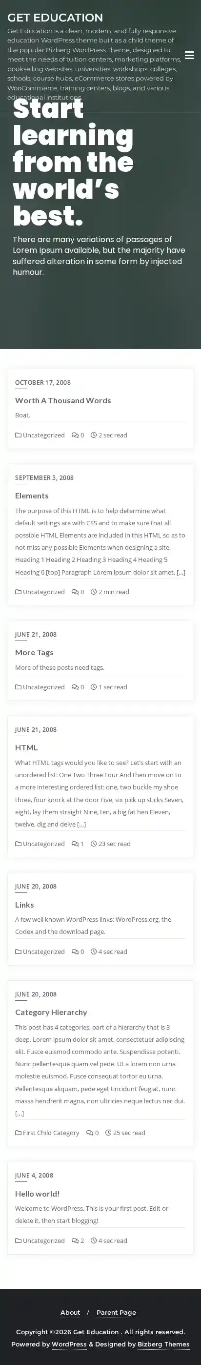 Get Education home page on mobile