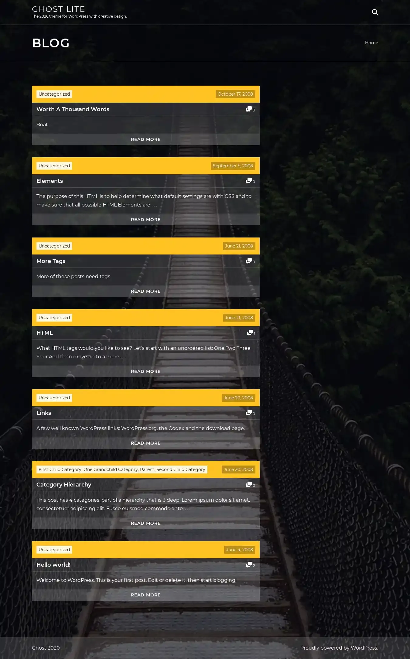Ghost Lite home page on desktop