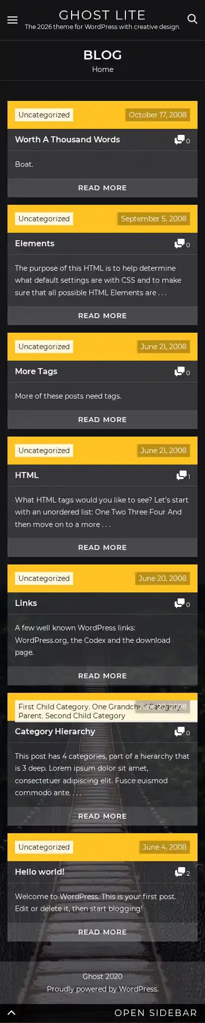 Ghost Lite home page on mobile