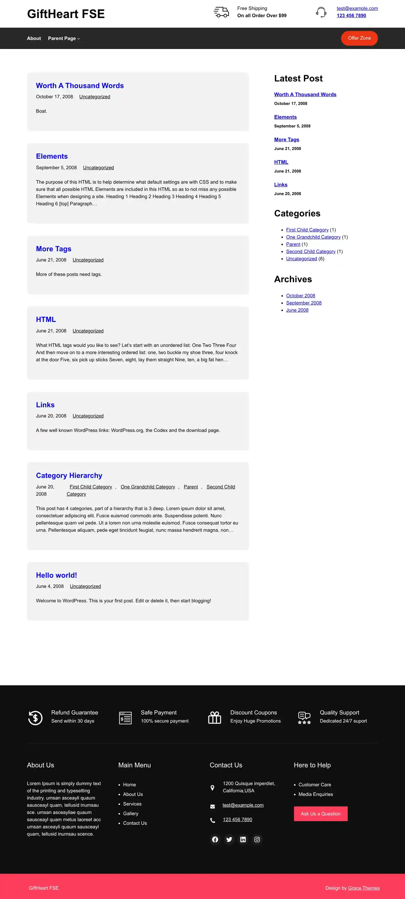 GiftHeart FSE home page on desktop