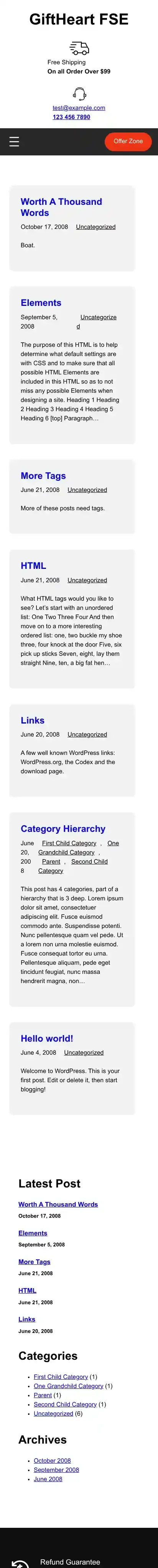 GiftHeart FSE home page on mobile