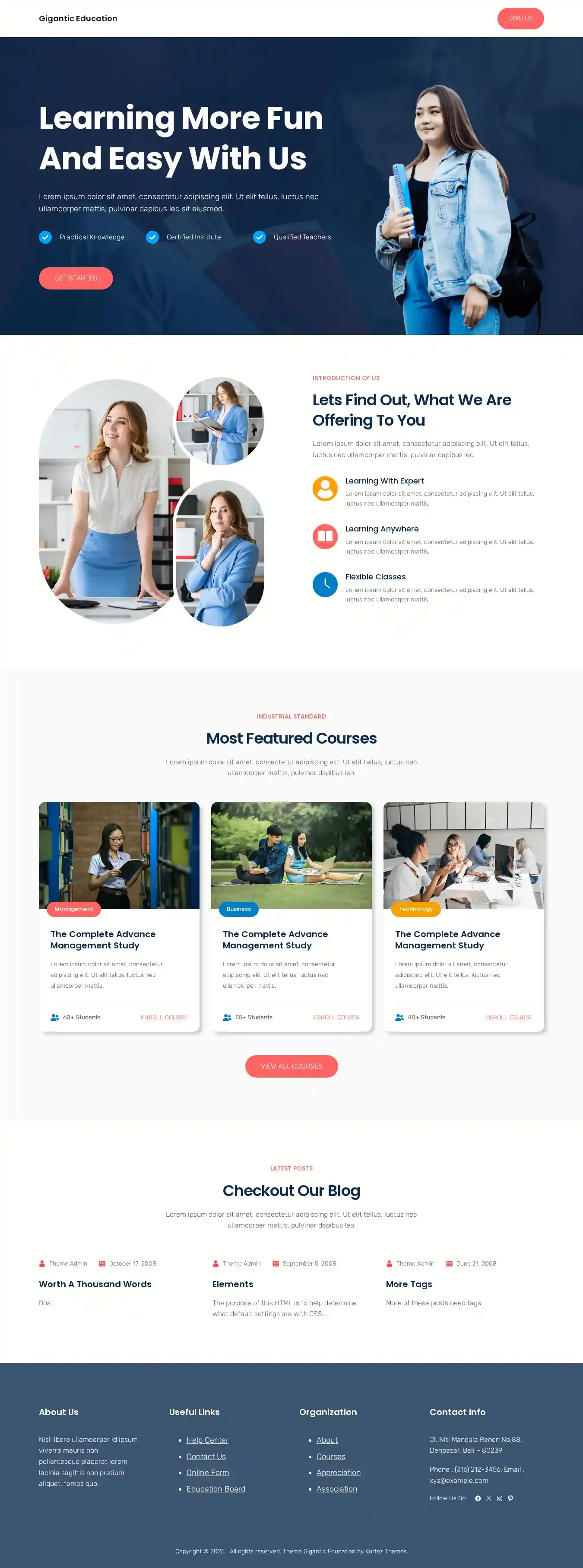 Gigantic Education home page on desktop