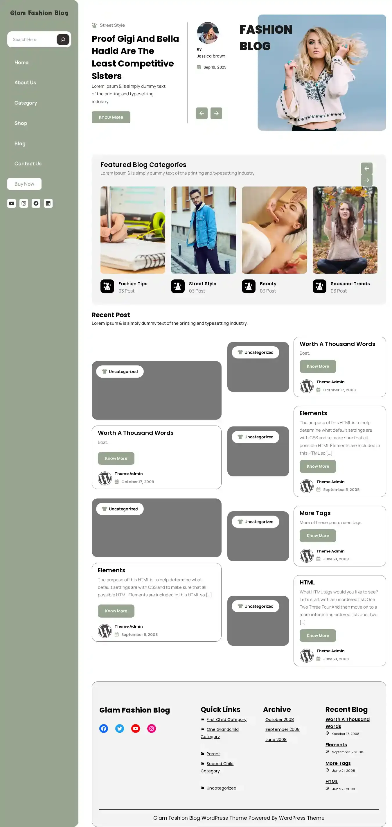 Glam Fashion Blog home page on desktop