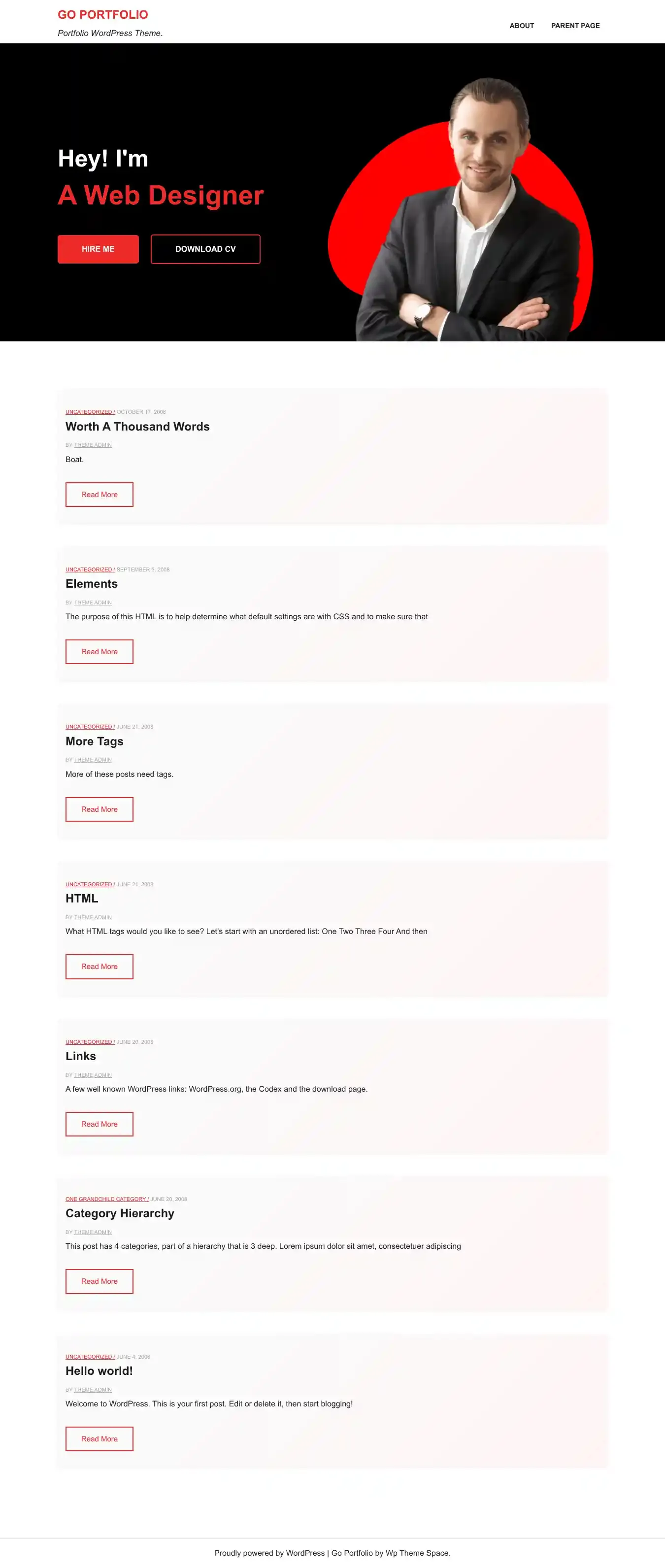 Go Portfolio home page on desktop