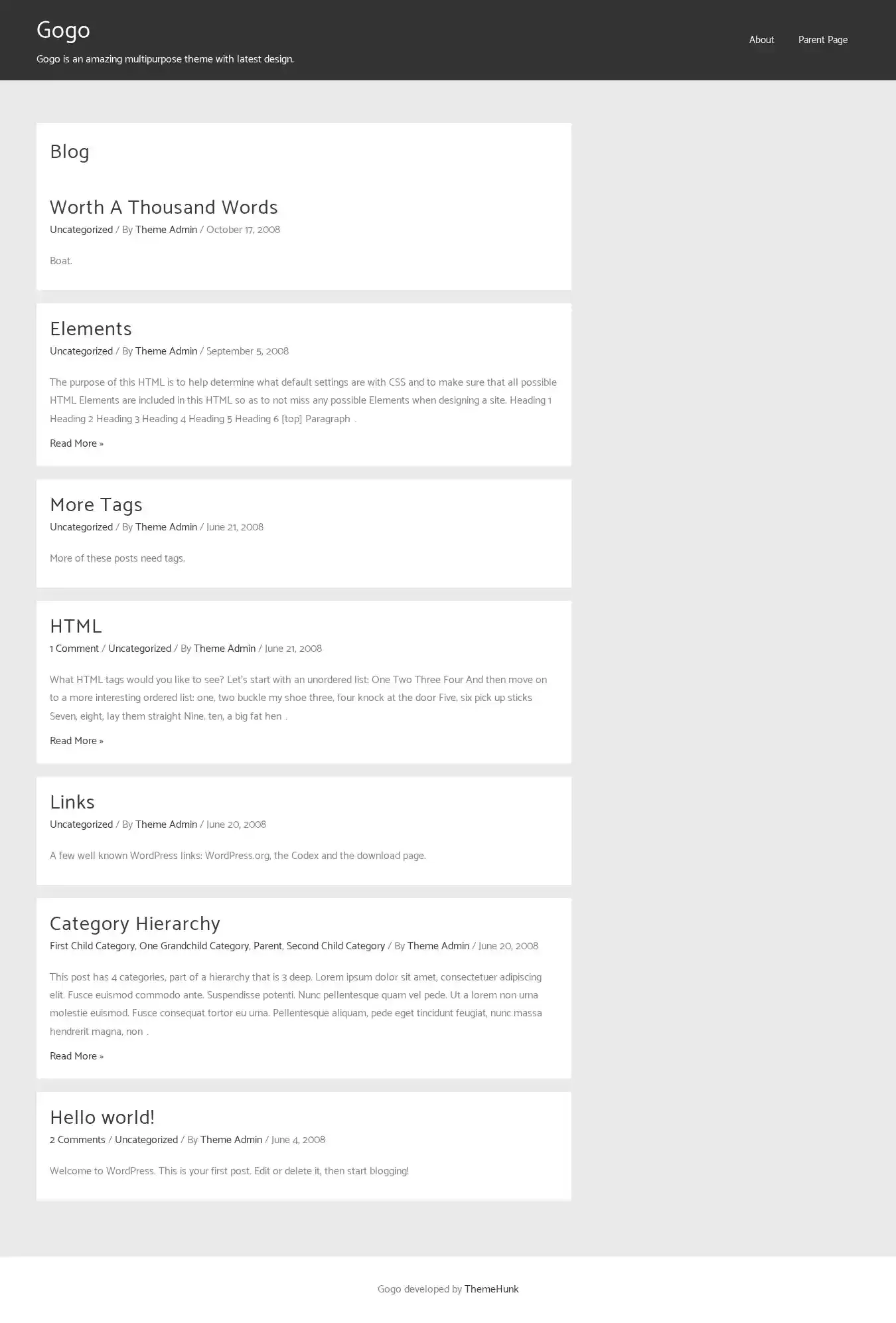 Gogo home page on desktop
