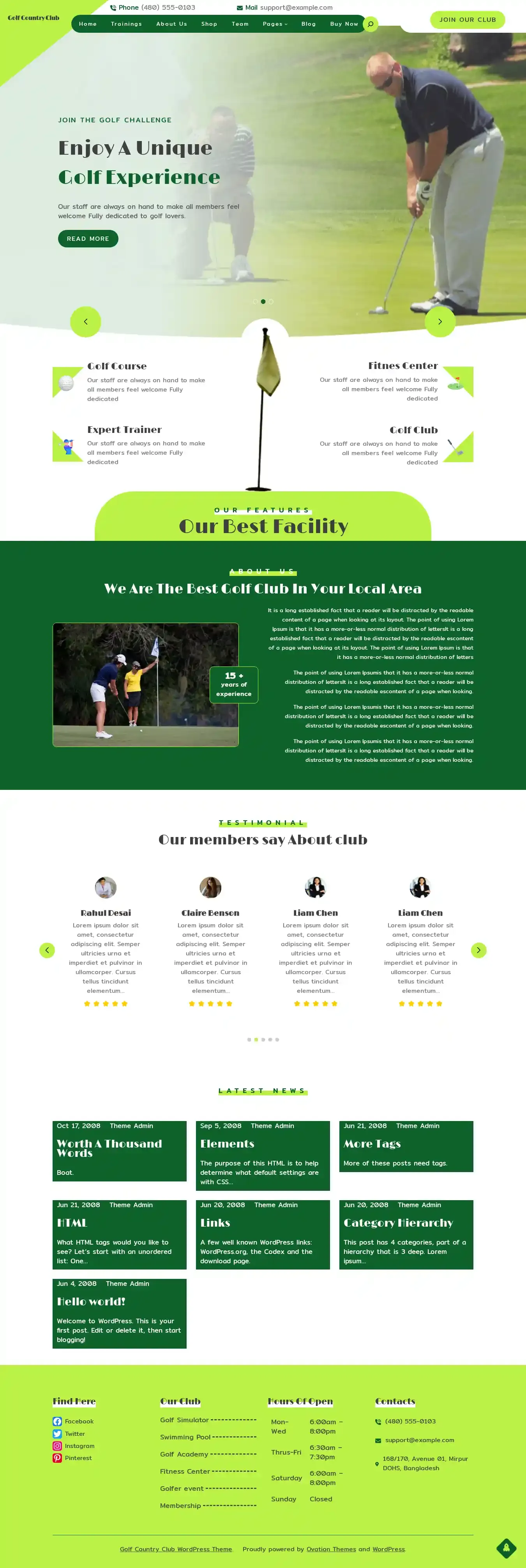 Golf Country Club home page on desktop