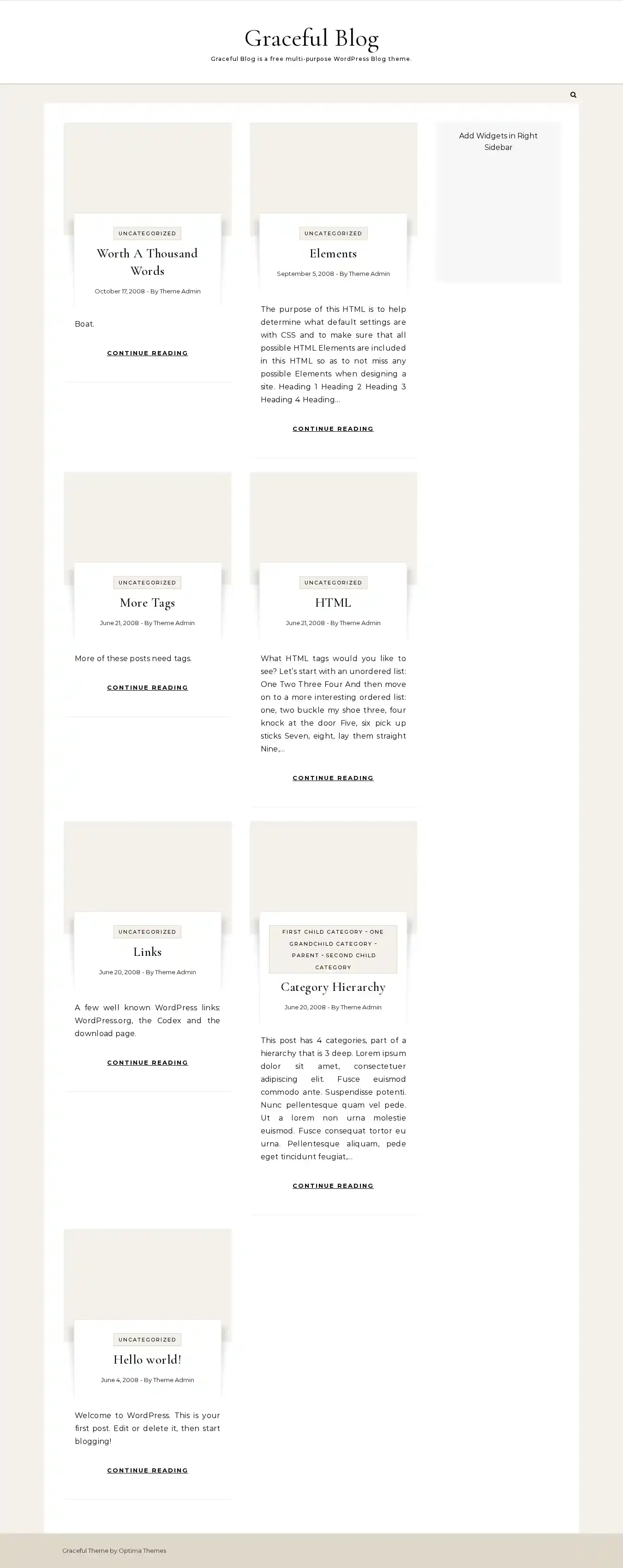 Graceful Blog home page on desktop