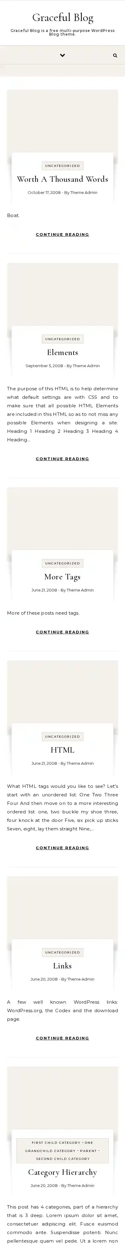 Graceful Blog home page on mobile