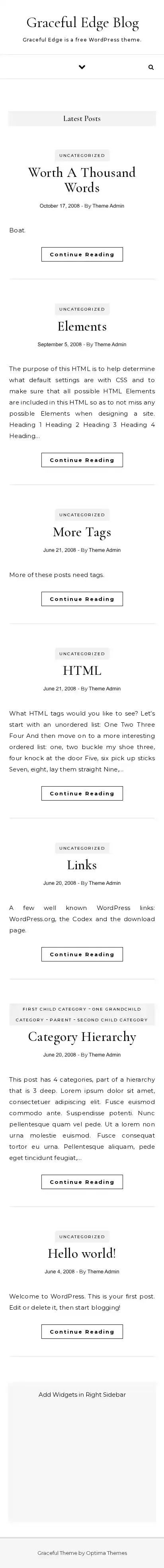 Graceful Edge Blog home page on mobile