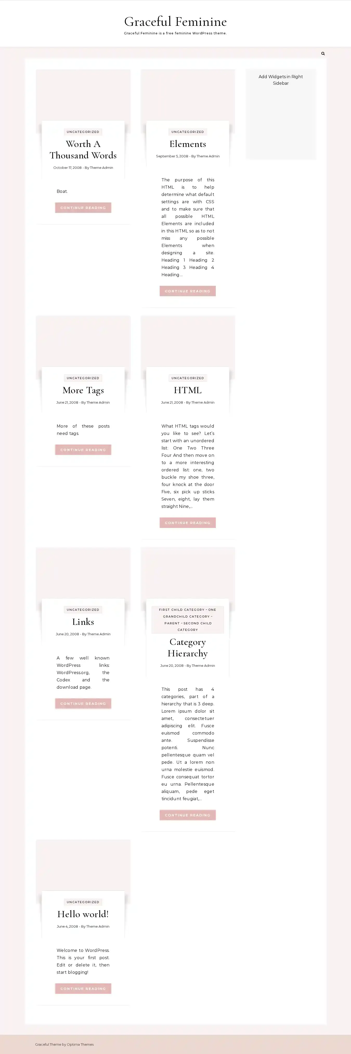 Graceful Feminine home page on desktop