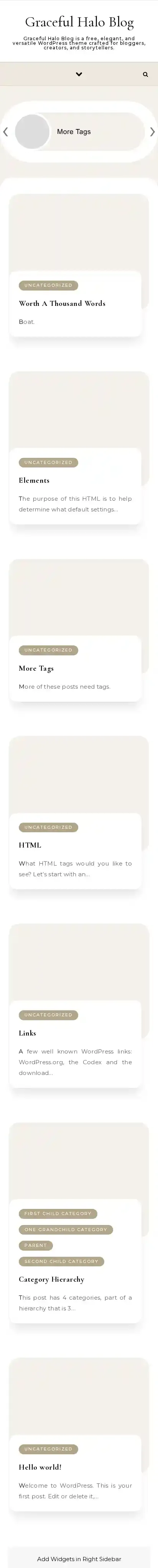 Graceful Halo Blog home page on mobile