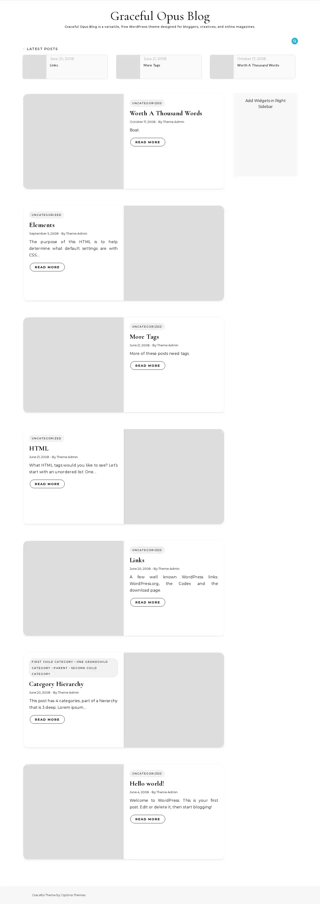 Graceful Opus Blog home page on desktop