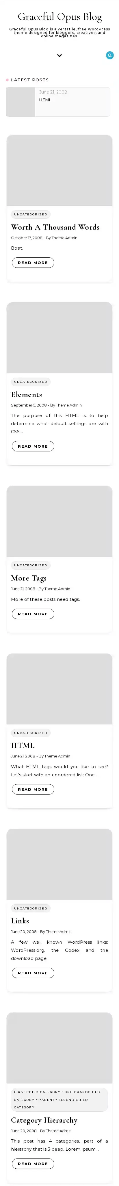 Graceful Opus Blog home page on mobile