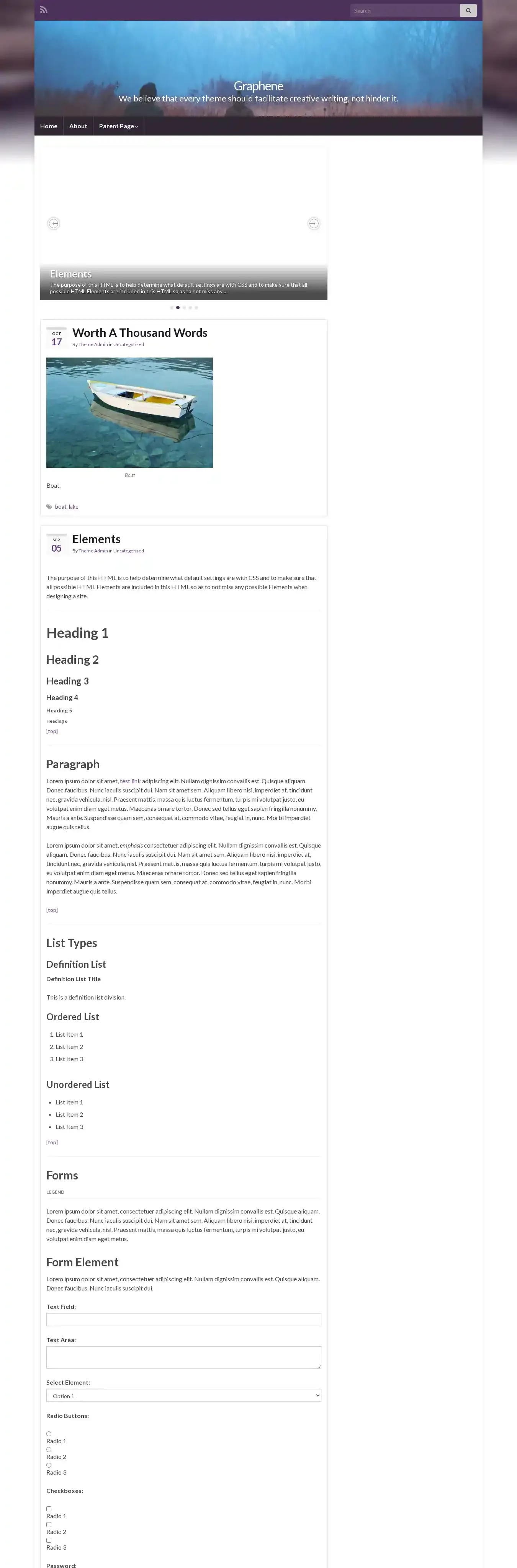 Graphene home page on desktop