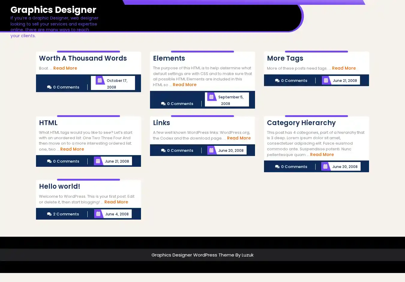 Graphics Designer home page on desktop