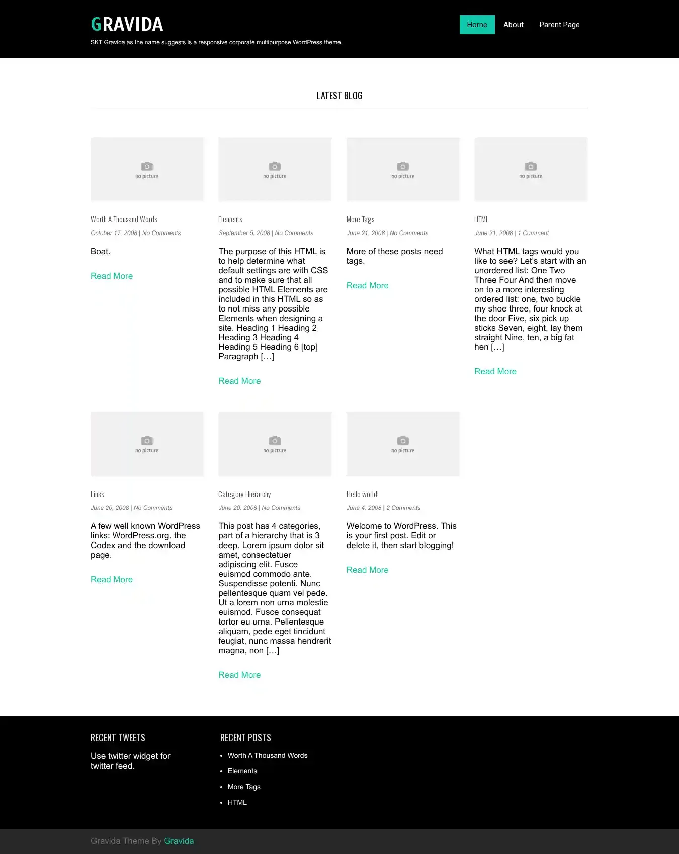 Gravida home page on desktop
