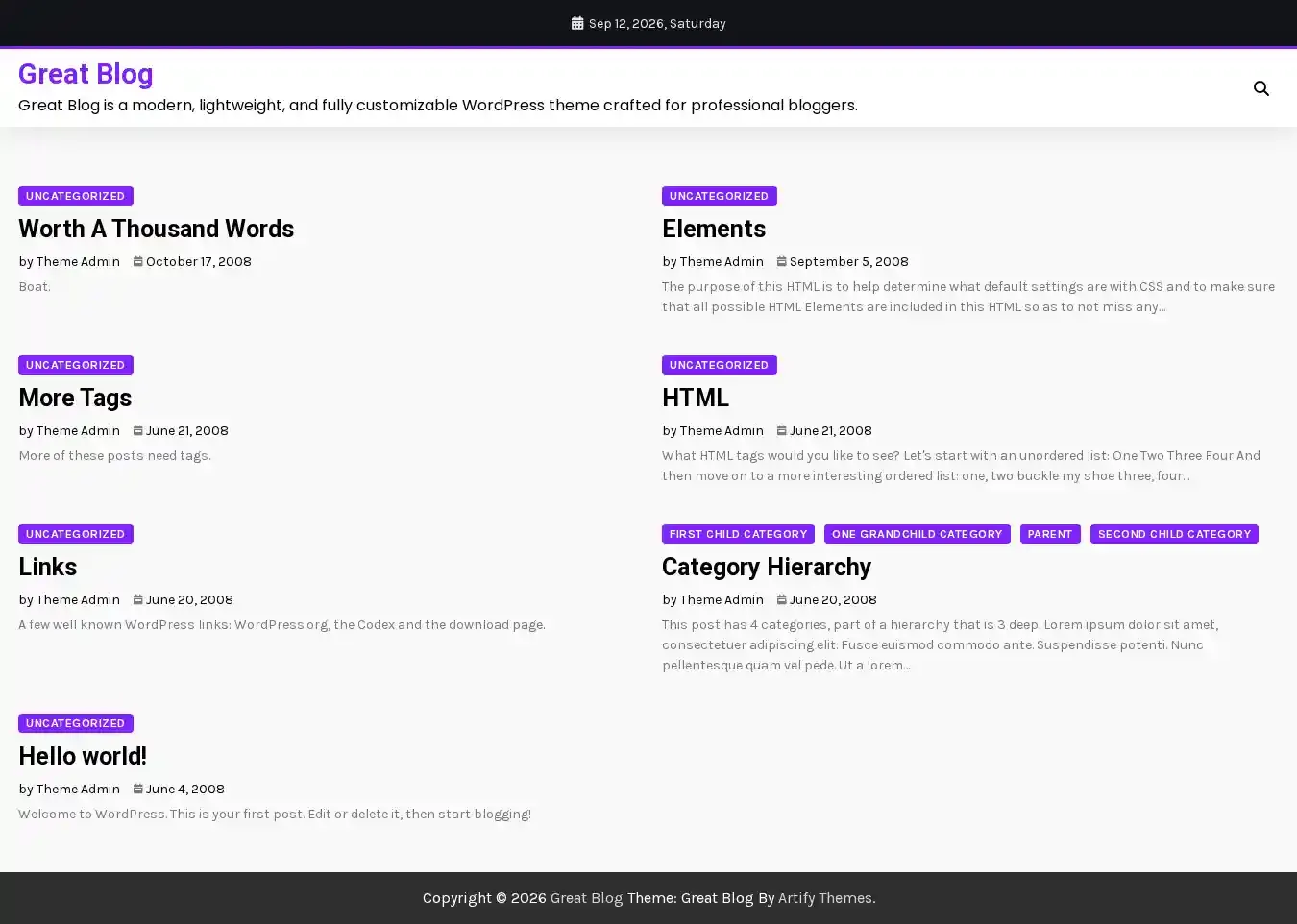 Great Blog home page on desktop