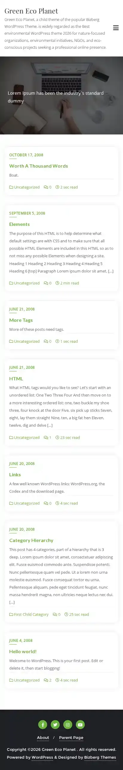Green Eco Planet home page on mobile