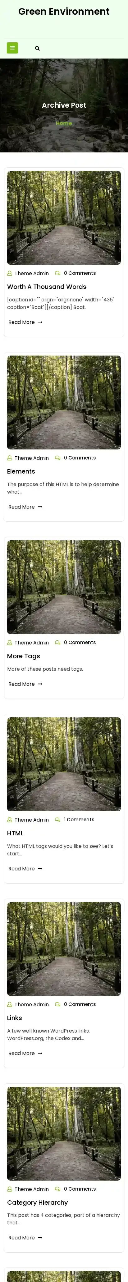 Green Environment home page on mobile