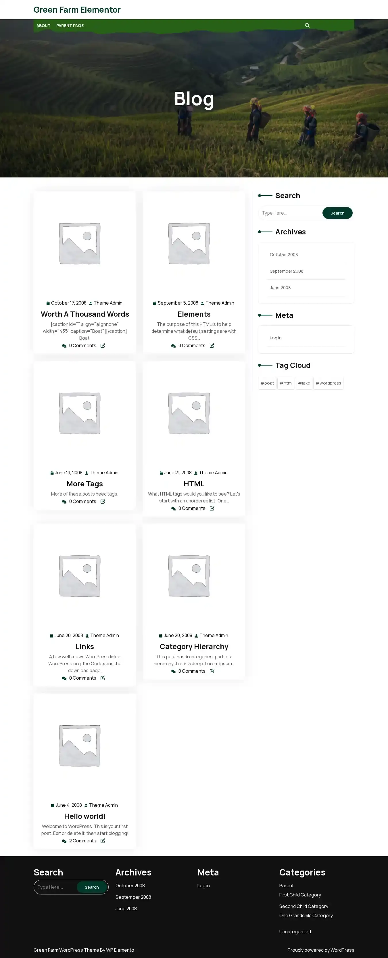 Green Farm Elementor home page on desktop