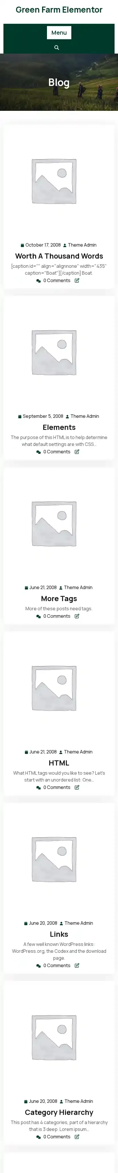 Green Farm Elementor home page on mobile