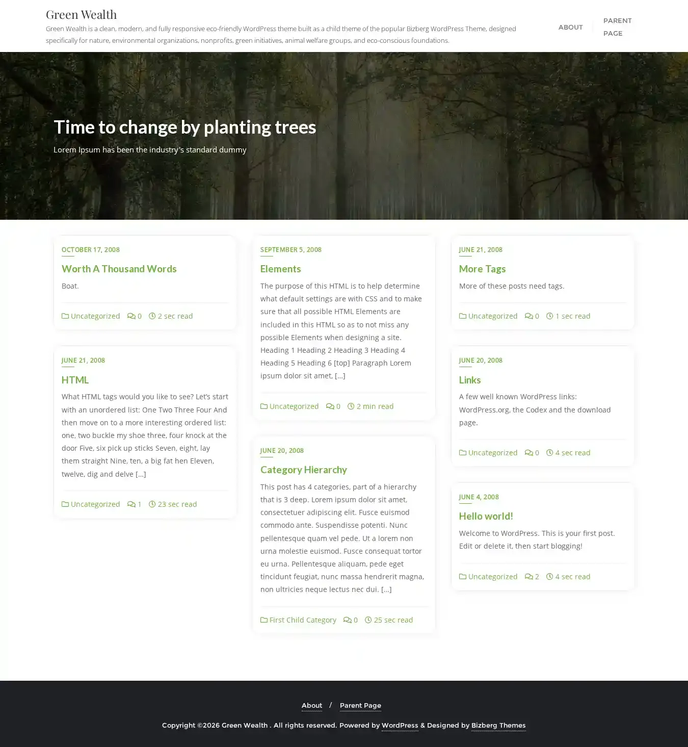 Green Wealth home page on desktop