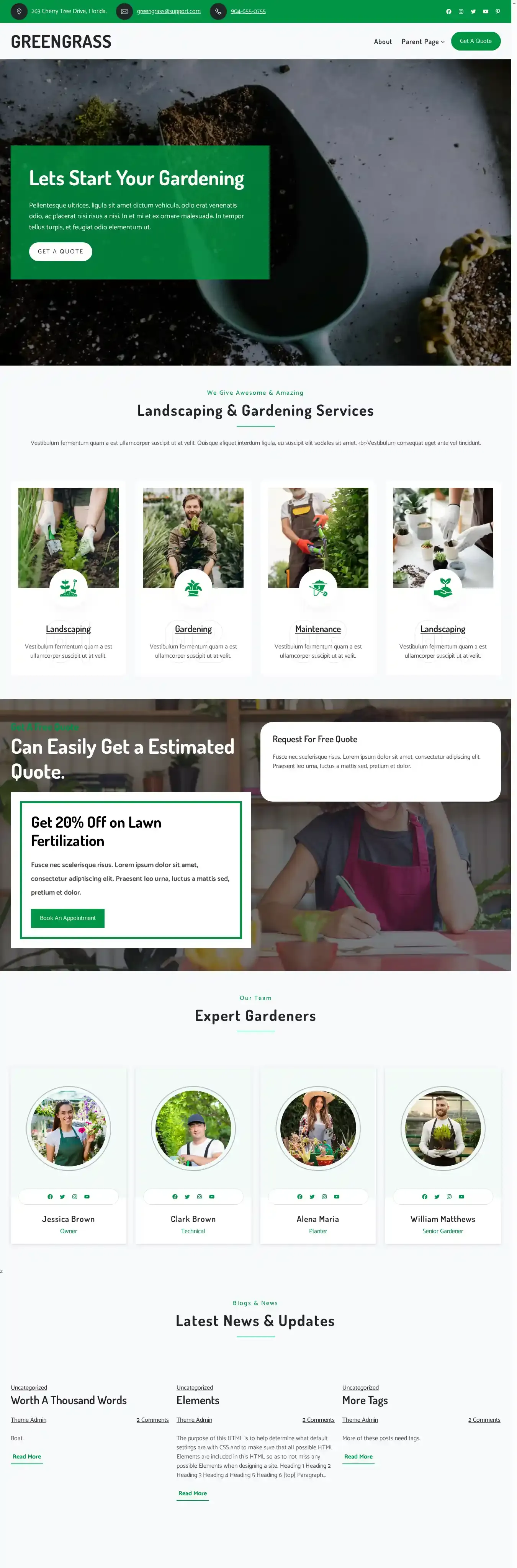 Greengrass home page on desktop