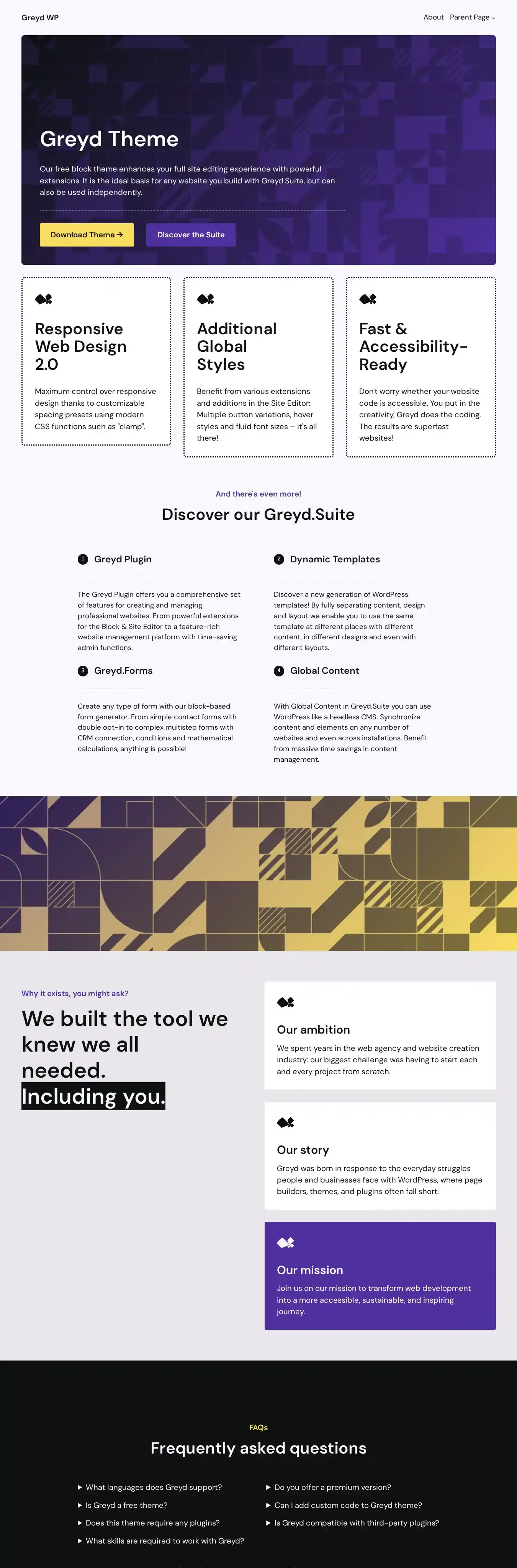 Greyd WP home page on desktop