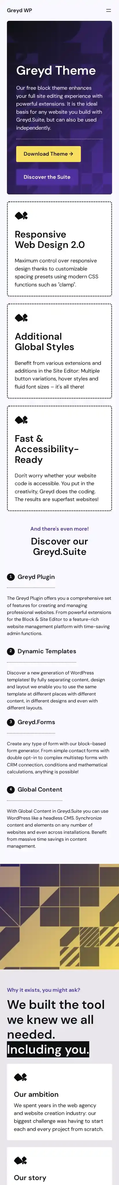 Greyd WP home page on mobile