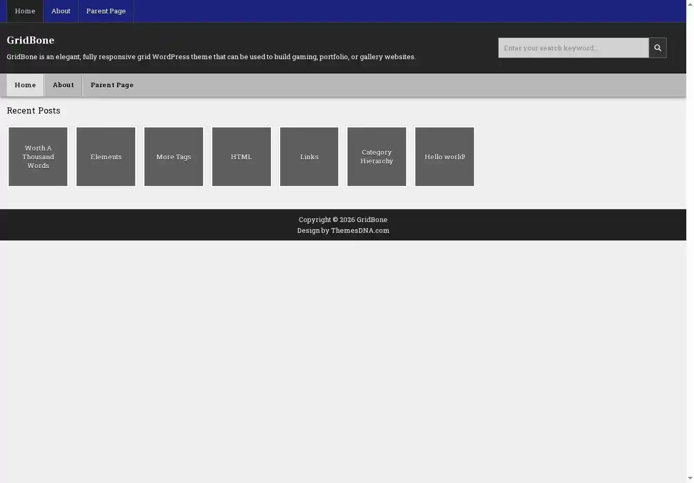 GridBone home page on desktop