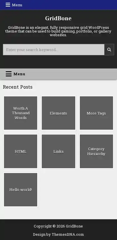 GridBone home page on mobile