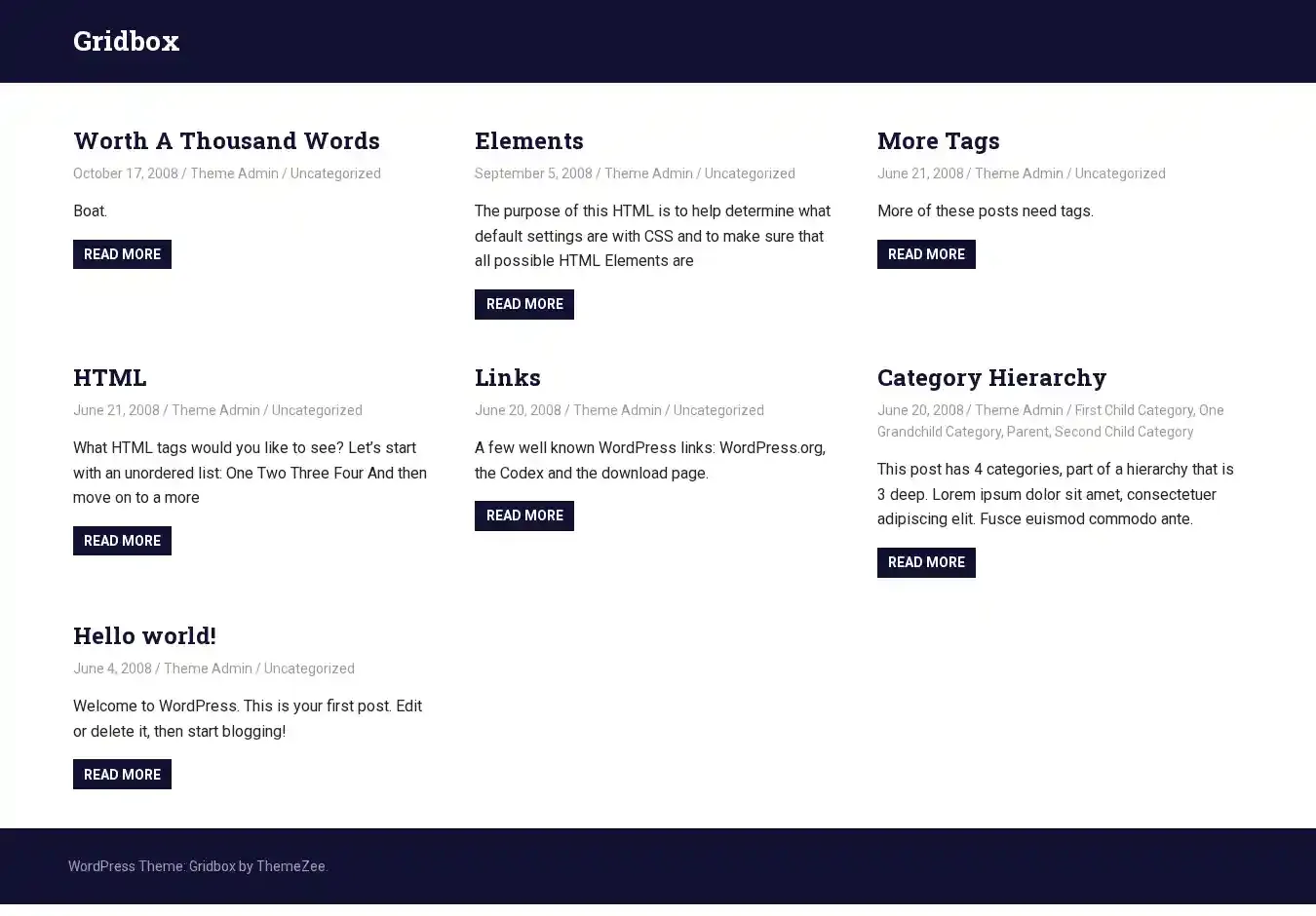 Gridbox home page on desktop