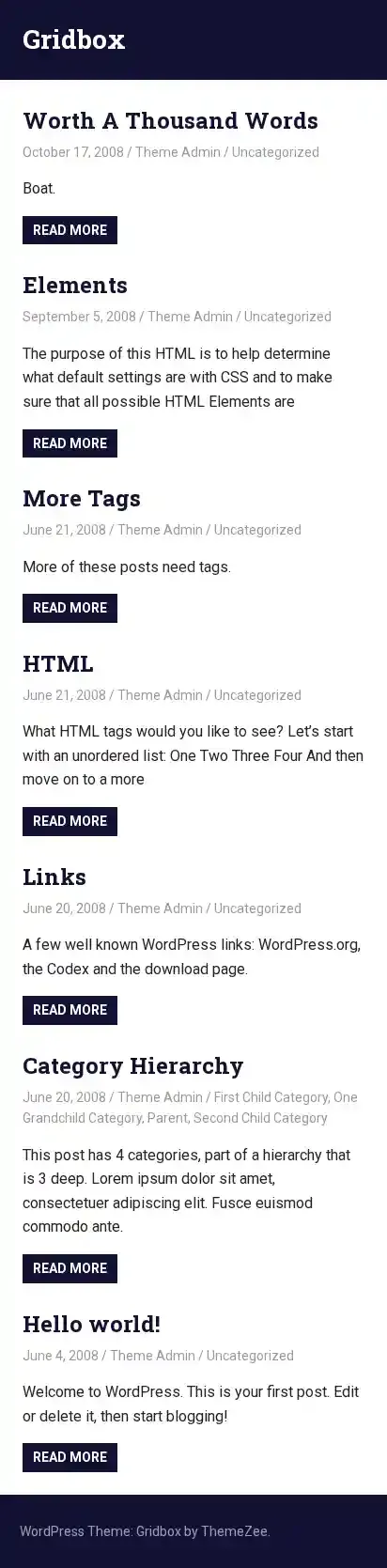 Gridbox home page on mobile