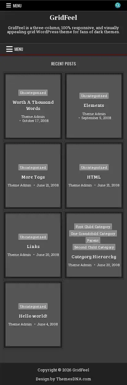 GridFeel home page on mobile