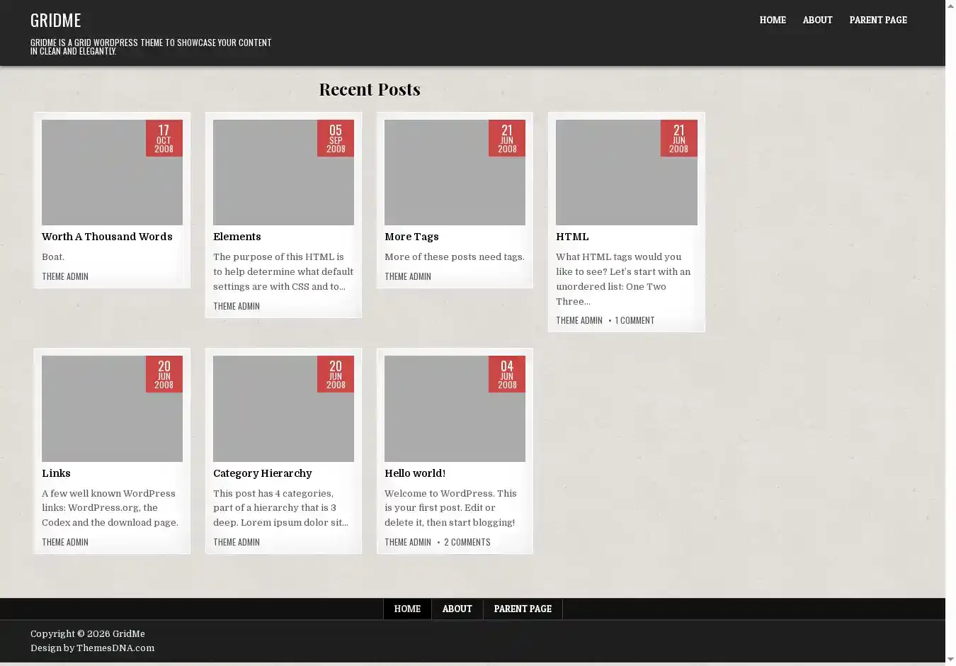 GridMe home page on desktop