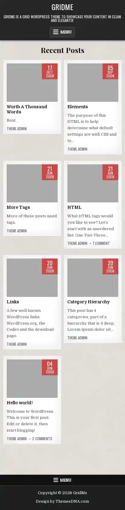 GridMe home page on mobile