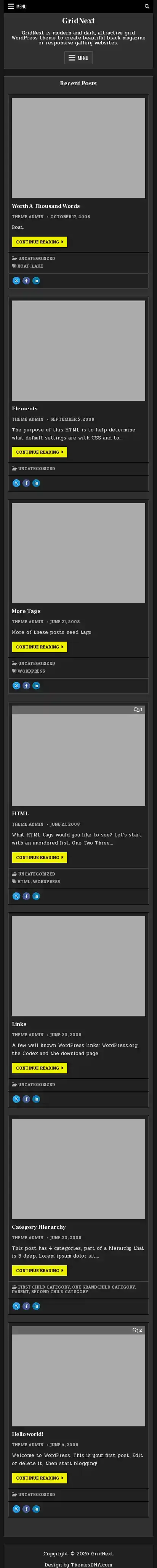 GridNext home page on mobile