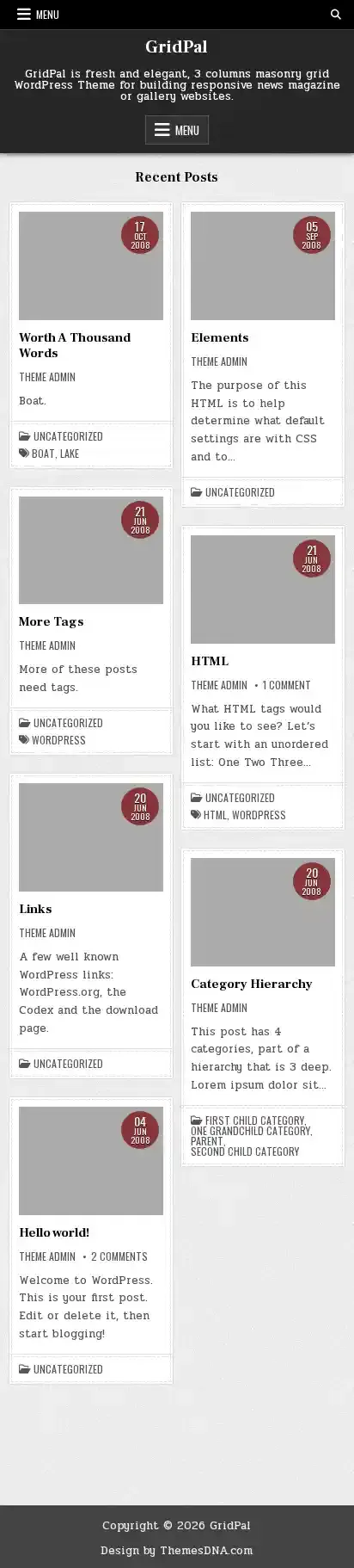 GridPal home page on mobile