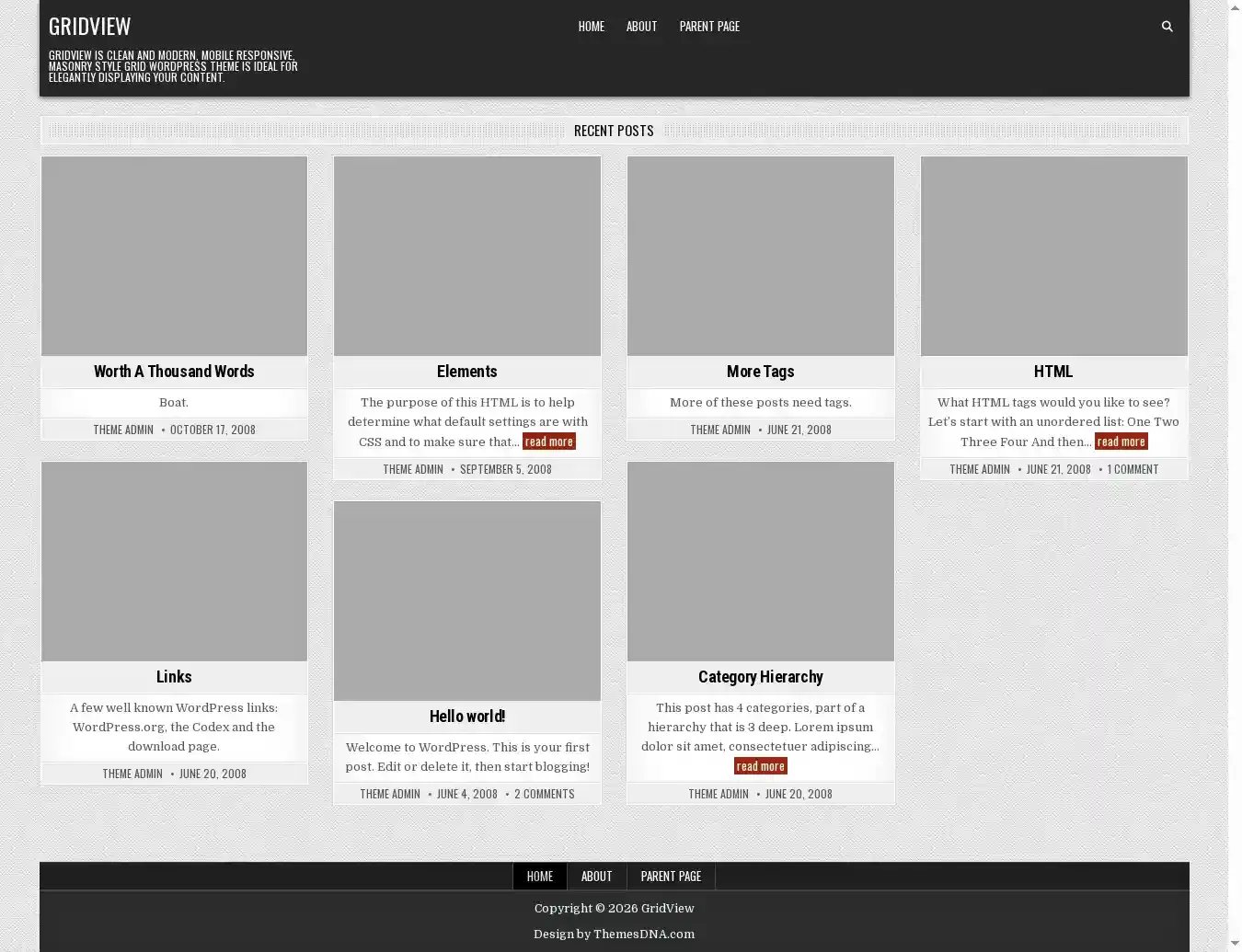 GridView home page on desktop