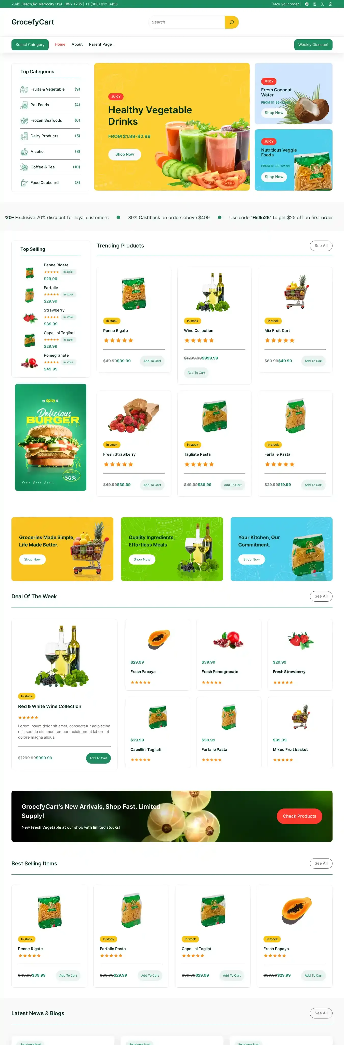 GrocefyCart home page on desktop