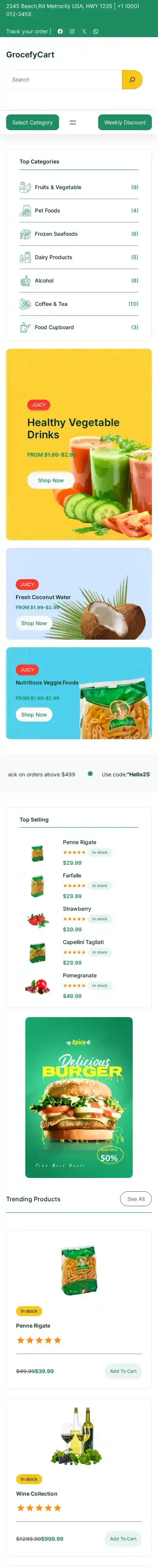 GrocefyCart home page on mobile