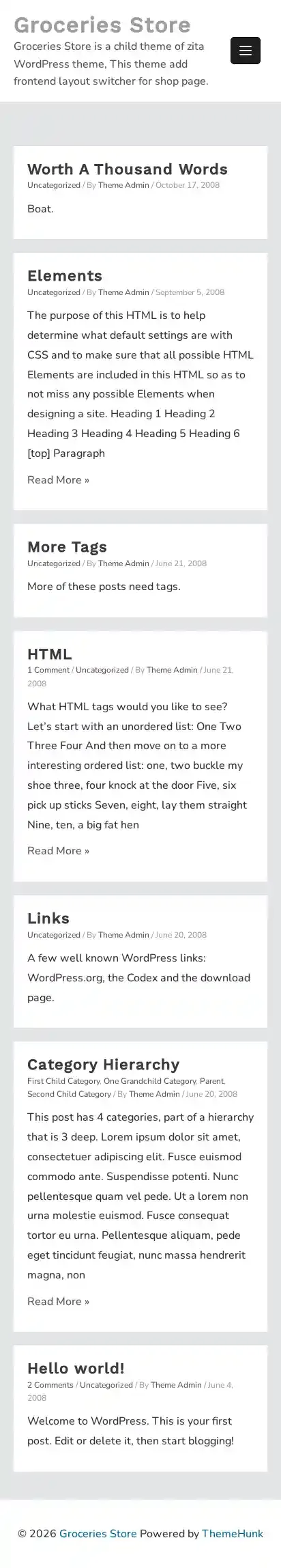Groceries Store home page on mobile