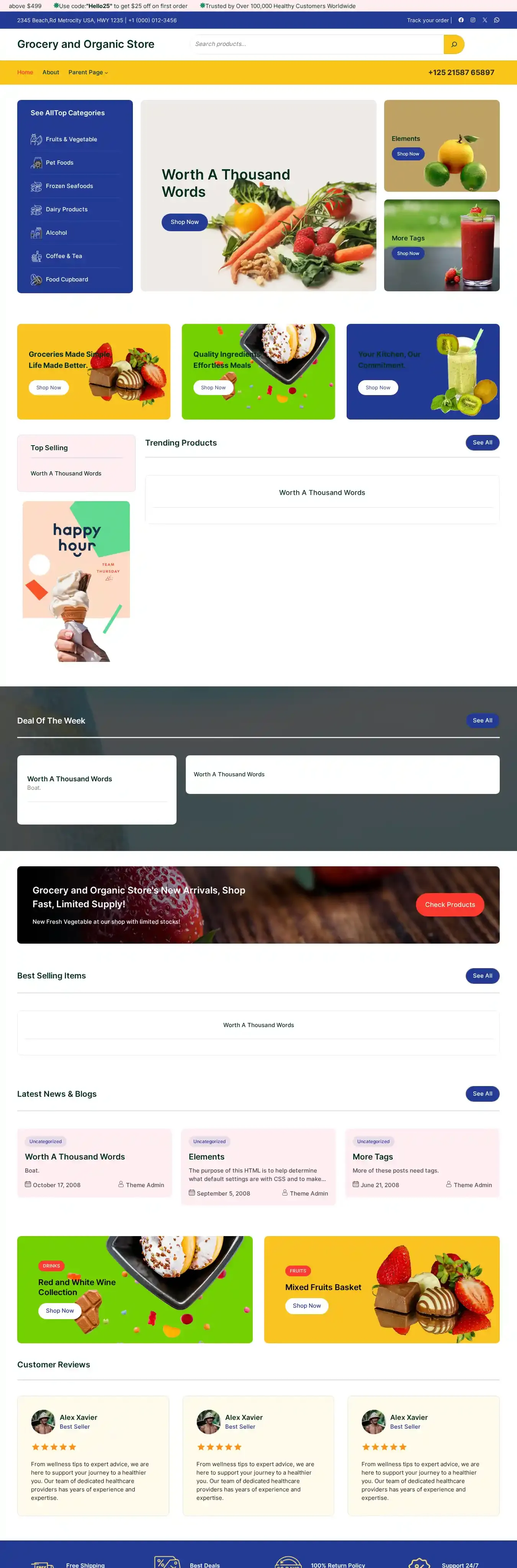 Grocery and Organic Store home page on desktop