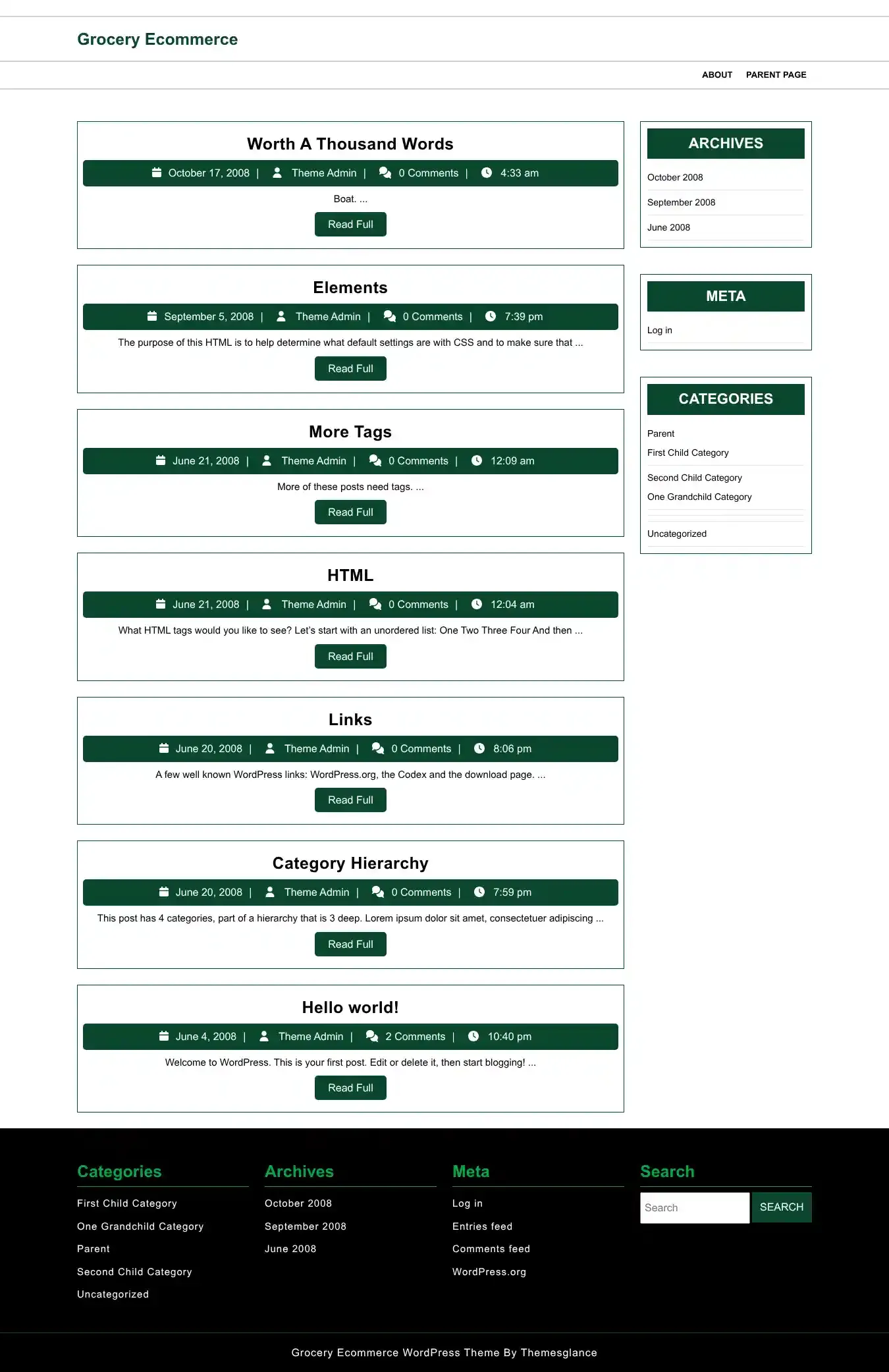 Grocery Ecommerce home page on desktop