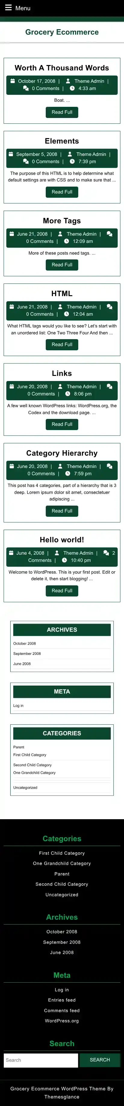 Grocery Ecommerce home page on mobile