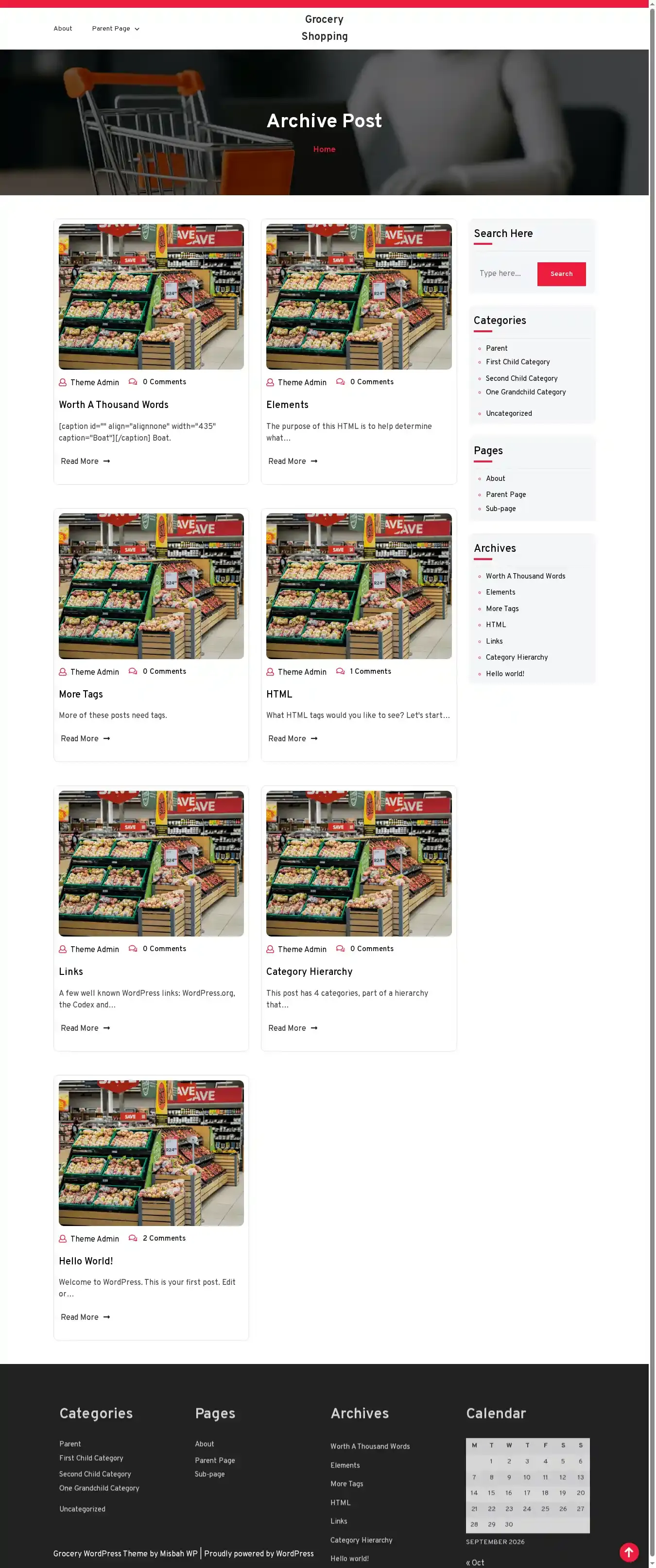 Grocery Shopping home page on desktop