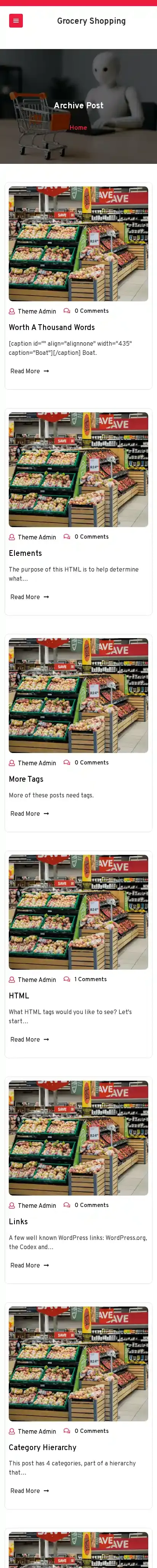 Grocery Shopping home page on mobile